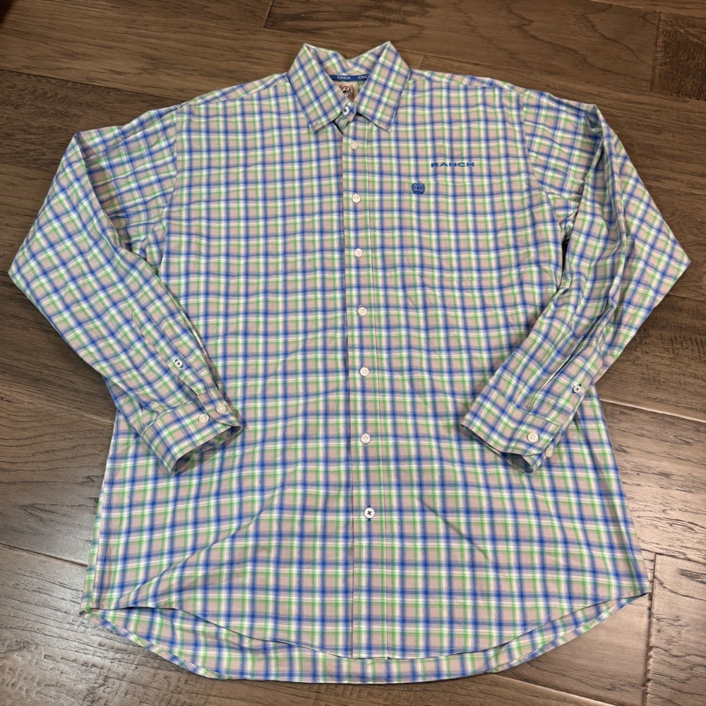 CINCH Mens Medium Ranch Plaid Long Sleeve Button Down Shirt Western Rodeo